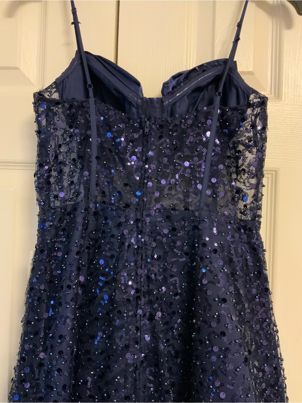 B Darlin Navy Sequin Bow-Front Maxi Dress - Picture 6 of 11